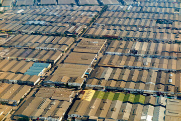view of the roofs of industrial estate