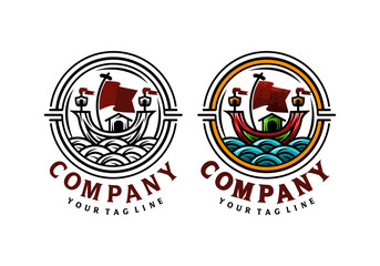 Logo Circle Sailing Ship Vector Illustration Template Good for Any Industry