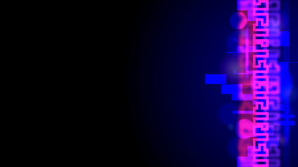 Neon Blue Glitched pattern with Mystic Line in dark background