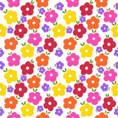 Seamless Pattern of Hand Drawn Flowers on White Background