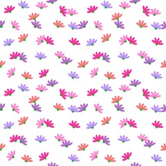 Seamless Pattern of Hand Drawn Flowers on White Background