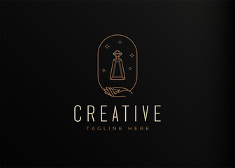 Feminine Perfume Logo Design Template. Beauty Perfume Icon Line Art Vector