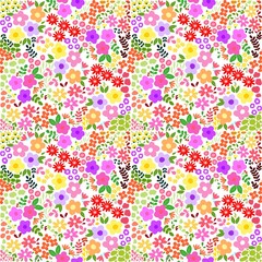 Seamless Pattern of Hand Drawn Flowers on White Background