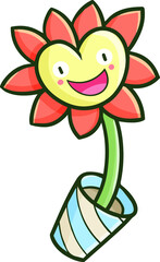 Cute yellow pink heart shape flower laughing happily