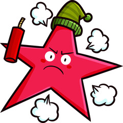 Angry red star holding dynamite