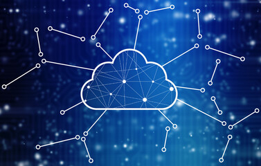 2d illustration of Cloud computing, Digital Cloud computing Concept background. Cyber technology, internet data storage, database and data server concept