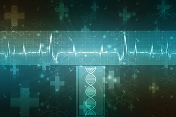 DNA structure, Genetics and medical science concept, Concept of biochemistry with Dna molecule on abstract medical background