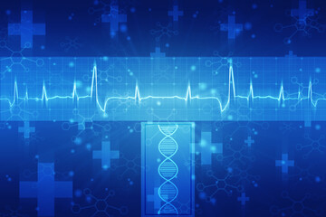DNA structure, Genetics and medical science concept, Concept of biochemistry with Dna molecule on abstract medical background