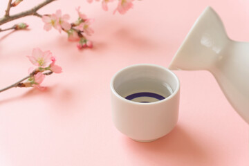 Sakura and sake. 桜と日本酒