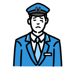 悲しそうに涙を流している車掌の男性
