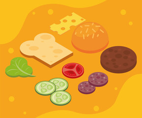 eight isometric fast food icons