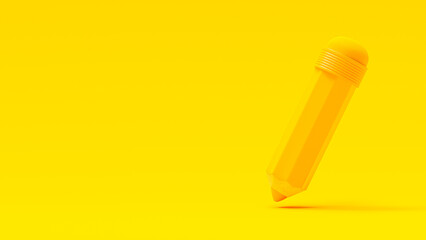 Pencil on Yellow background. minimal idea concept, 3D Render.