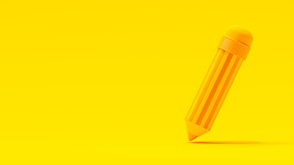 Pencil on Yellow background. minimal idea concept, 3D Render.