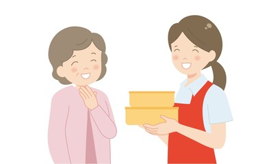宅食サービススタッフと高齢者の女性
