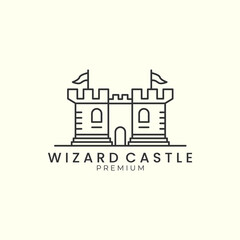 Obraz premium wizard castle with line style logo icon template design. fantasy, world, star, moon vector illustration