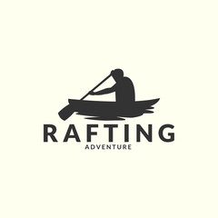 rafting canoe with vintage style logo template design. sport, water, silhouette vector illustration