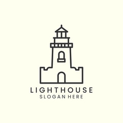 lighthouse with simple line style logo icon template design. tower, sea, beacon vector illustration