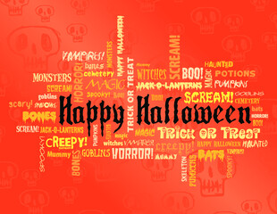 happy halloween and other scary words on an orange background
