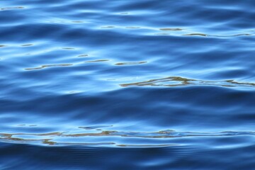 Closeup of bright blue water surface with waves, natural water texture