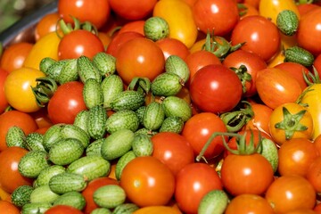 close-up of a delicious bowl of cherry tomatoes and cucamelons