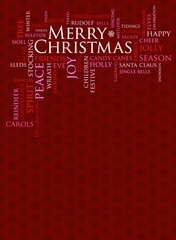 merry christmas and other holiday words on a red background