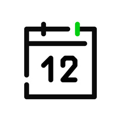 Simple line art calendar icon with figure 12. Pixel perfect, editable stroke icon
