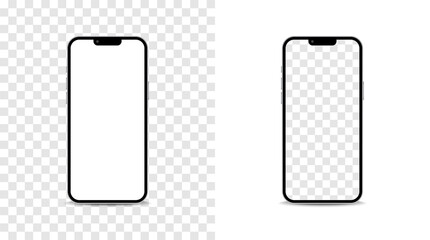 Realistic smartphone device mockup set. Phone with blank display isolated templates.