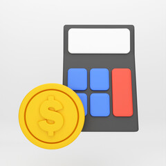 3d cartoon icon coin with calculator  for mockup template presentation infographic  3d render illustration