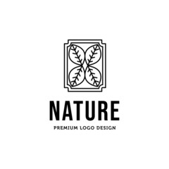 green leaf line art minimalist logo vector illustration design, nature logo design