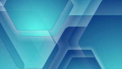 Cyan blue abstract tech background with glossy polygons