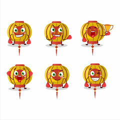 A sporty yellow chinese lamp boxing athlete cartoon mascot design