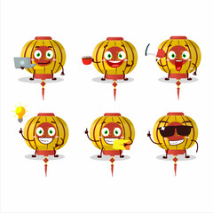 Yellow chinese lamp cartoon character with various types of business emoticons