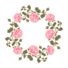 Vintage hand drawn wedding rose flower frame wreath vector illustration with leaf branch and floral bud