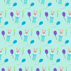 pattern bunny with colorful balloons