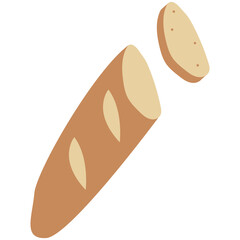 Sliced baguette bread vector illustration in flat color design