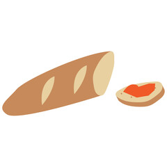 Sliced baguette bread vector illustration in flat color design