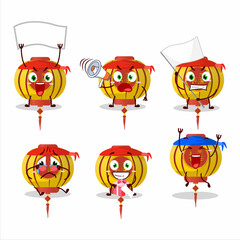 Mascot design style of yellow chinese lamp character as an attractive supporter