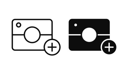 Camera icon with plus. Add photo. Vector illustration