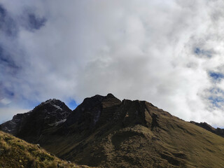 Scenery of rocky mountains on sunny day