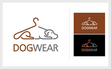 Dog fashion concept idea logo design, lying dog combining with clothes hanger icon template - Vector.
