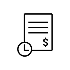 Recent transaction. Invoice with clock timer. Vector illustration