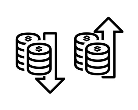 Dollar money decrease, increase icon. Vector illustration