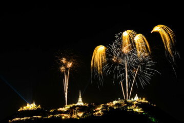 Colorful Firework at Phra Nakhon Khiri festival Phetchaburi, Thailand