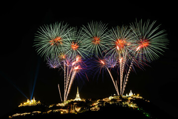 Colorful Firework at Phra Nakhon Khiri festival Phetchaburi, Thailand