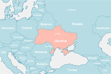 Map illustrations of Ukraine, Russia and neighboring countries 