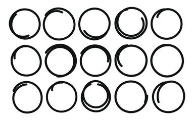 Hand drawn circle line sketch set. Circular scribble doodle round for message note mark design element. 