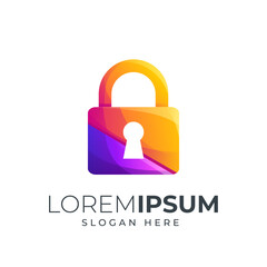 lock pad lock design gradient color combination purple and orange can be use for logo, icon or landing page illustration