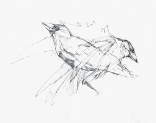 Raven bird art. Pencil hand drawn graphic