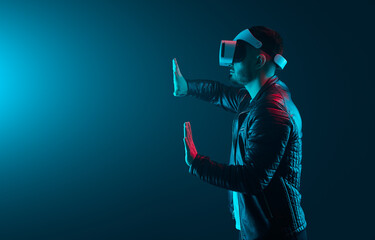 Guy in VR headset exploring cyberspace