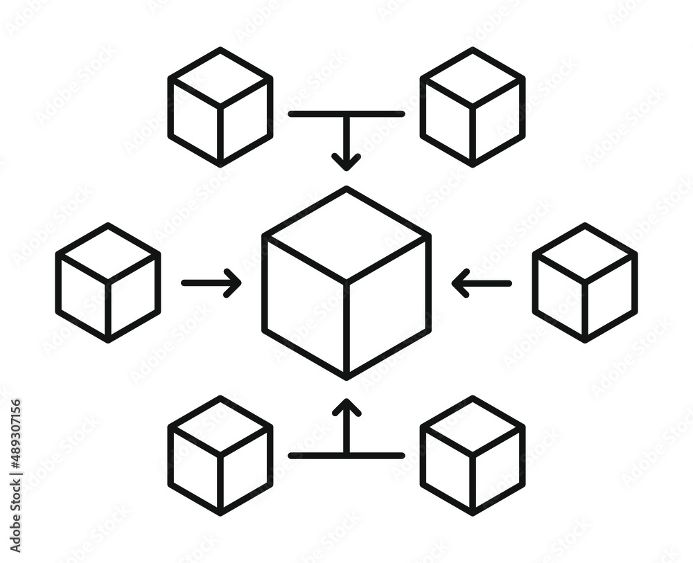 Aufkleber Blockchain global network icon design template. Digital Crypto currency smart contract protocol. Global data linked online.